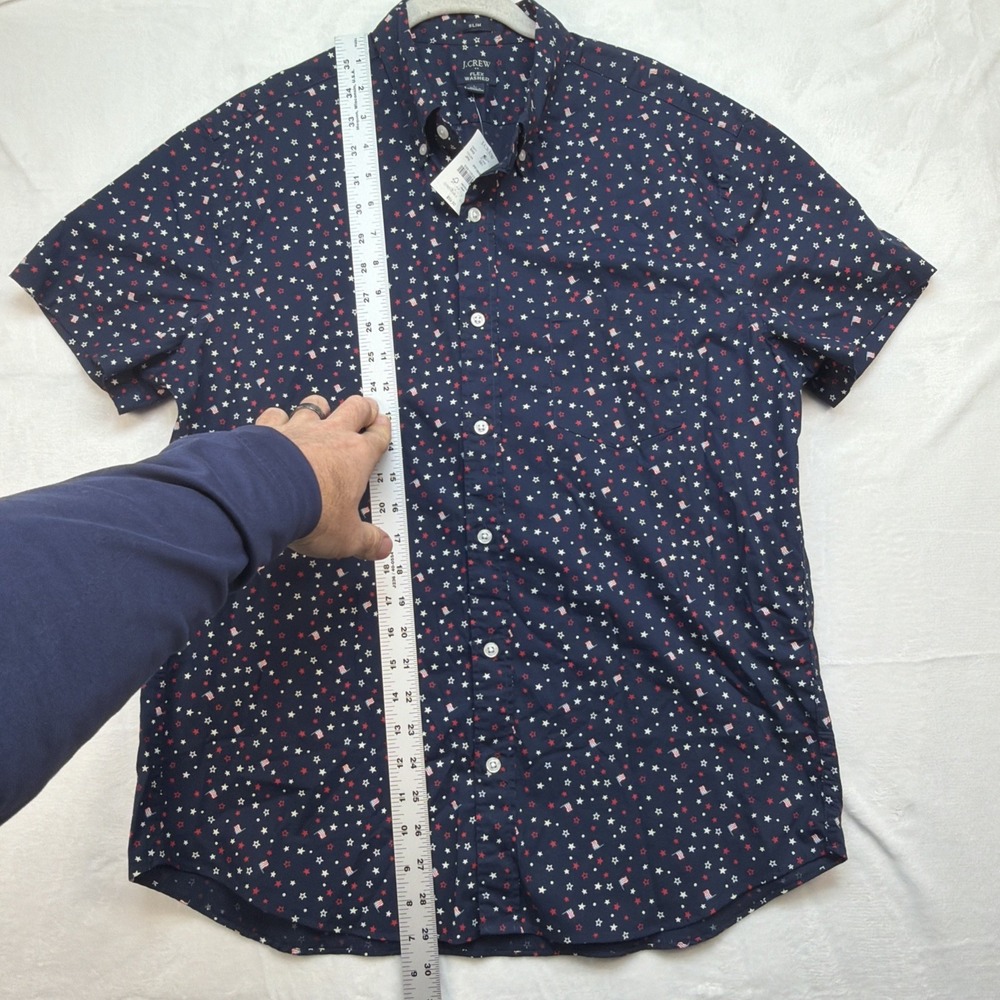 J Crew Slim Short Sleeve Button Down Shirt Flag Print Blue Large - Picture 5 of 10